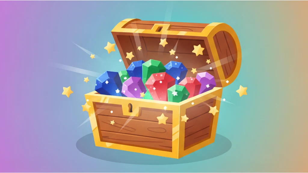 Cartoon treasure chest with gems and coins